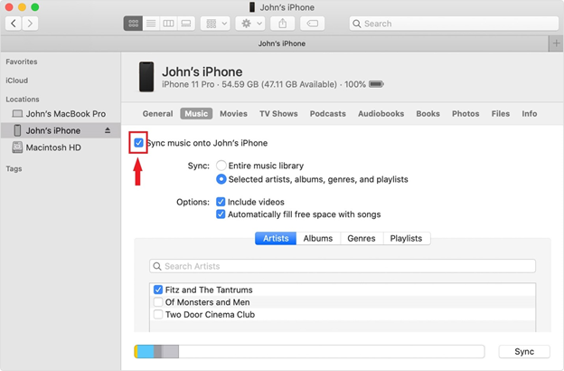 Übertragen Sie die Wiedergabeliste von iTunes auf das iPhone, indem Sie Musik synchronisieren
