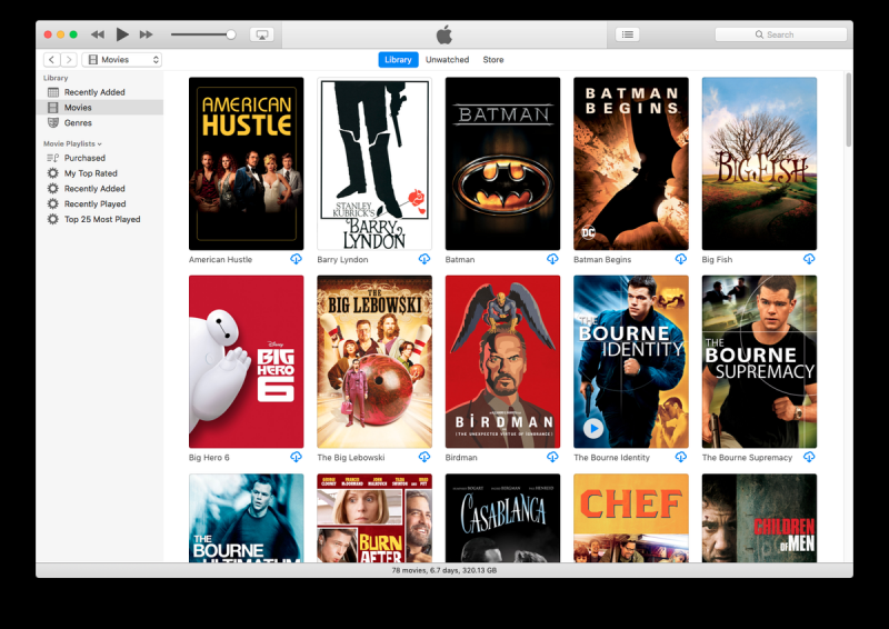 Filmbibliothek zum Übertragen von Filmen auf das iPad