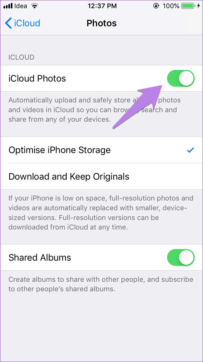 Aktivieren Sie iCloud Backup für Fotos in der Rechner-App