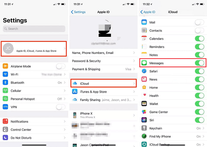 Sichern Sie Textnachrichten auf dem iPhone über iCloud