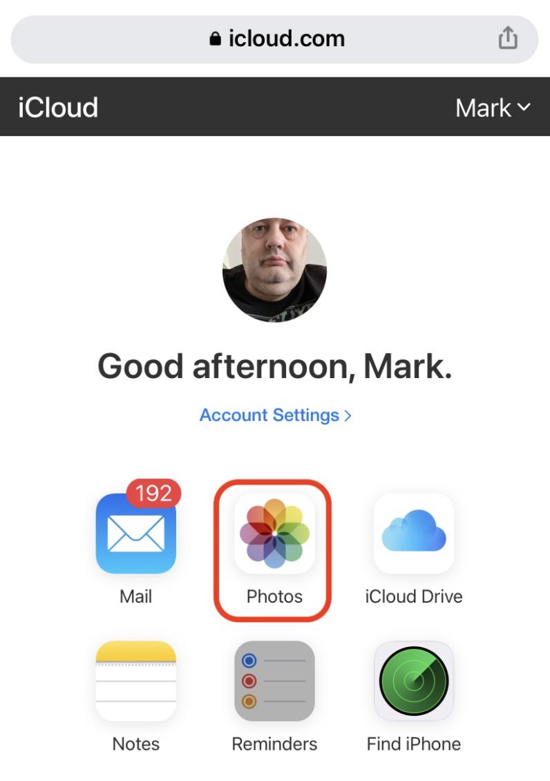 Greifen Sie auf iCloud-Fotos zu, indem Sie in einem Webbrowser iCloud.com aufrufen