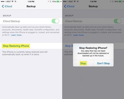 Beenden Sie die Wiederherstellung sofort, um das Problem zu beheben. "Sie können dieses Update installieren, wenn die Wiederherstellung Ihres iPhones aus dem iCloud-Backup abgeschlossen ist."