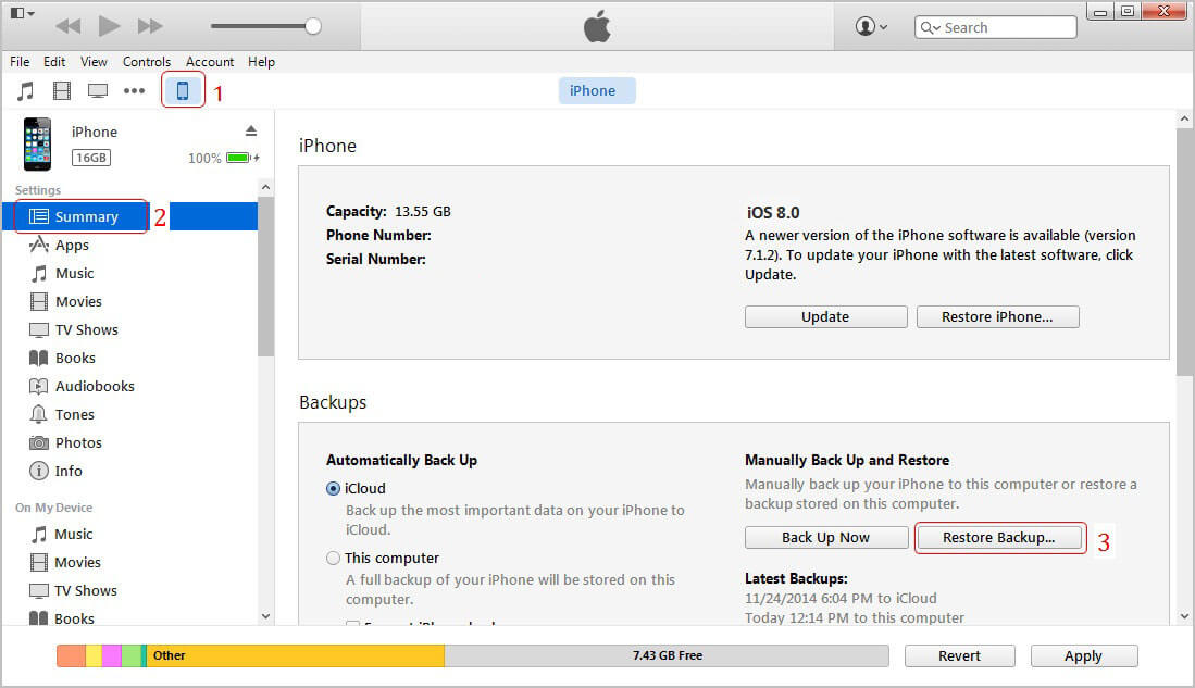 Wiederherstellen des Anrufprotokolls Backup Itunes Iphone