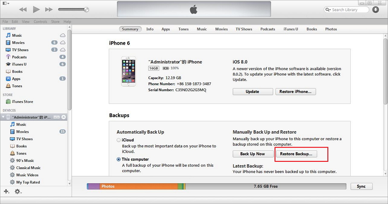 Erhalten Sie mit iTunes Backup die vom iPhone gelöschten Bilder zurück