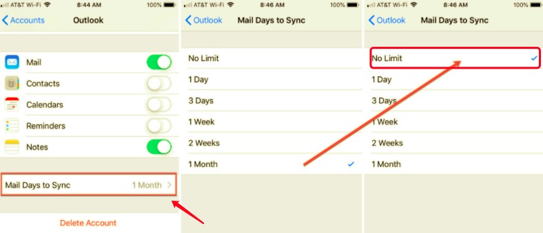 Ändern Sie die Synchronisierungseinstellungen, um das Problem „Outlook funktioniert nicht auf dem iPhone“ zu beheben