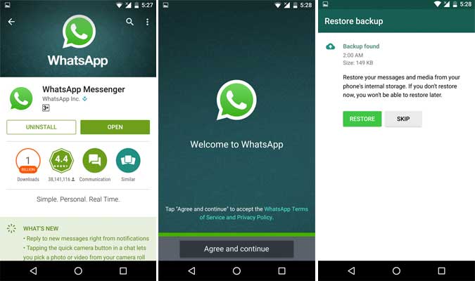 Installieren Sie WhatsApp Android erneut