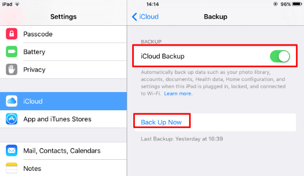 Backup Ipad über Icloud