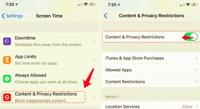 Deaktivieren Sie die Einschränkungen, um das Problem „Apps können nicht gelöscht werden“ zu beheben