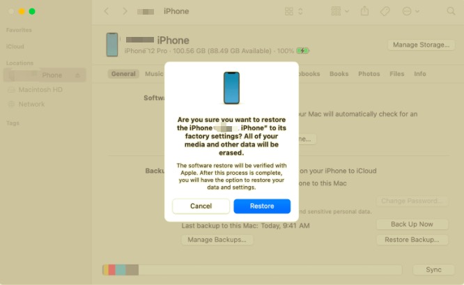 Löschen Sie das iPhone ohne Apple ID im Finder
