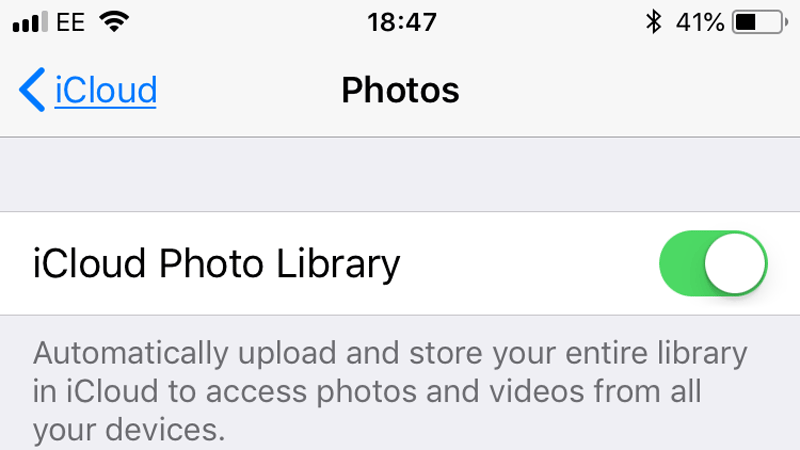 Deaktivieren Sie die iCloud-Fotobibliothek, um das iPhone zu reparieren, sagt, dass nicht genügend Speicherplatz vorhanden ist