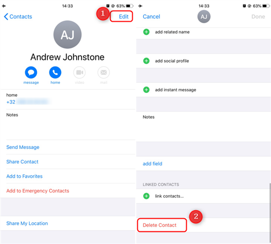 Kontakt auf dem iPhone 5S manuell löschen