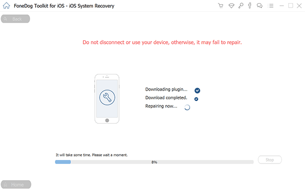 Warten Sie auf den Download und die Reparatur, um zu beheben, dass das iPhone keine SMS von Android empfängt