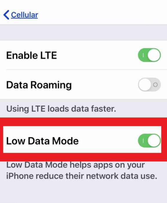 Schalten Sie den Modus für niedrige Daten ein, um die Mobilfunkdaten zu reparieren, die sich immer wieder ausschalten