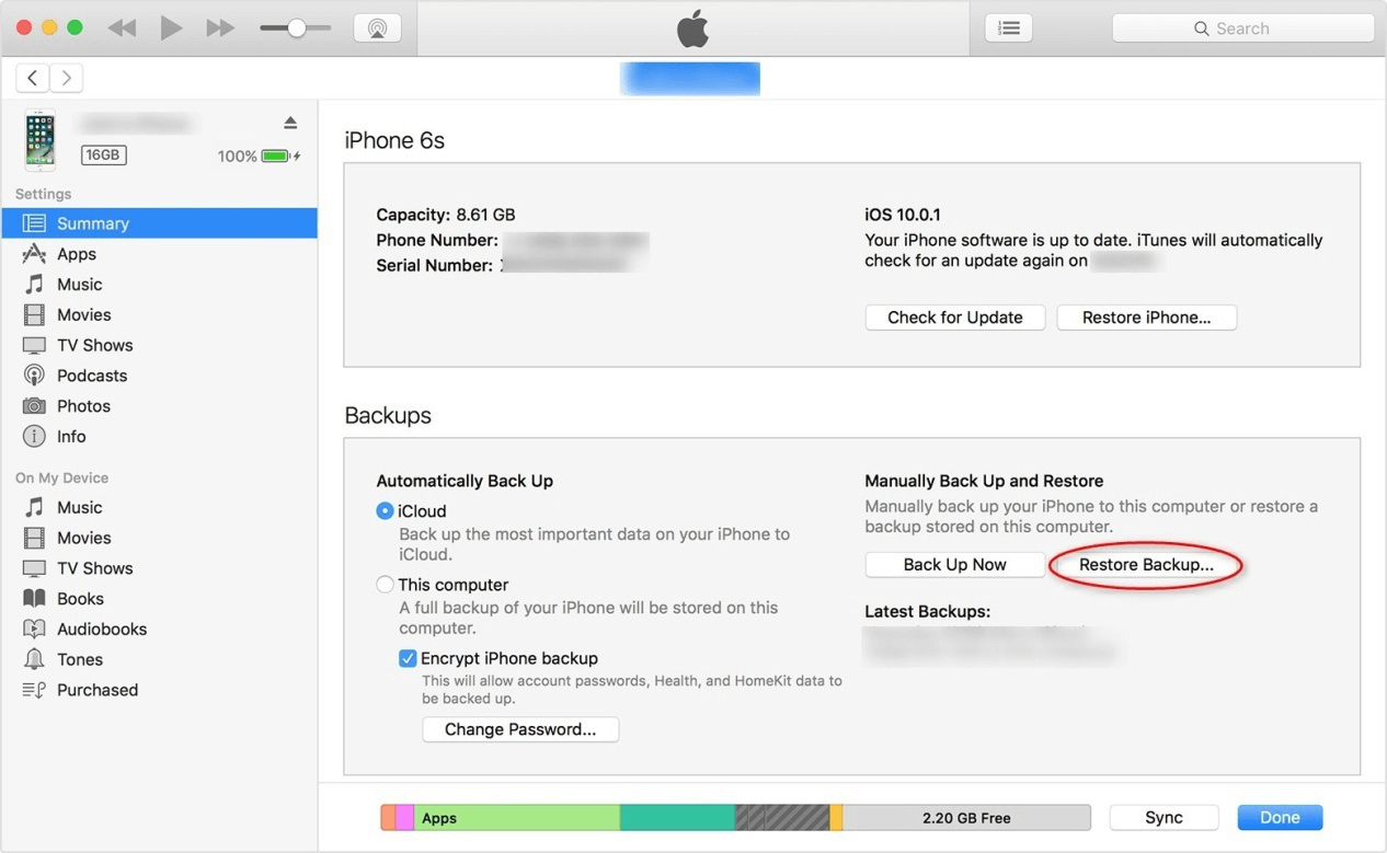 Wiederherstellen von Daten aus Itunes Backup