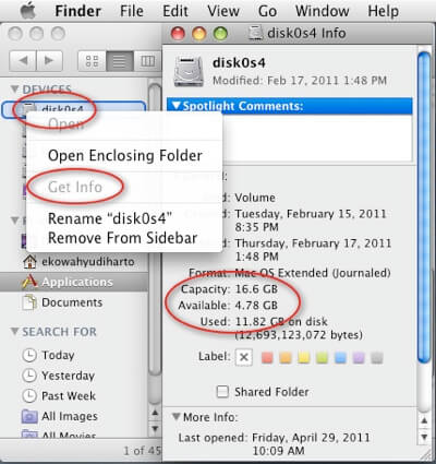 Überprüfen Sie den verfügbaren Festplattenspeicher Mac OS Finder