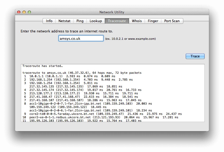 Netzwerkdienstprogramm Mac Traceroute