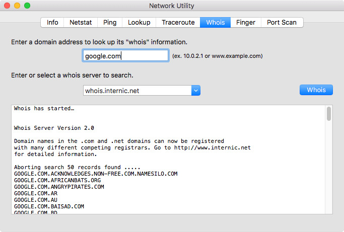 Netzwerk-Dienstprogramm Mac Whois