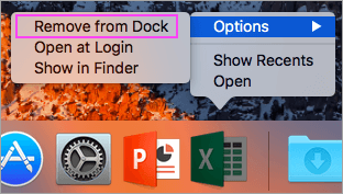 Deinstallieren Sie das Microsoft Office Dock