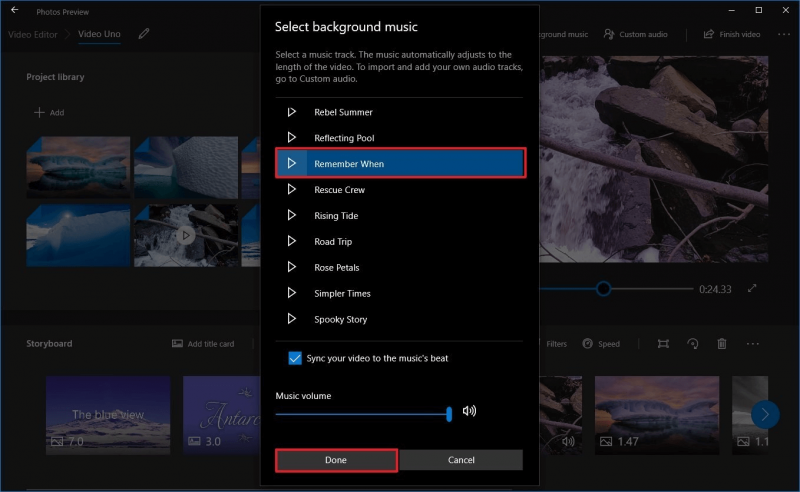 Musik zur Video-App mit der Windows-Fotos-App hinzufügen