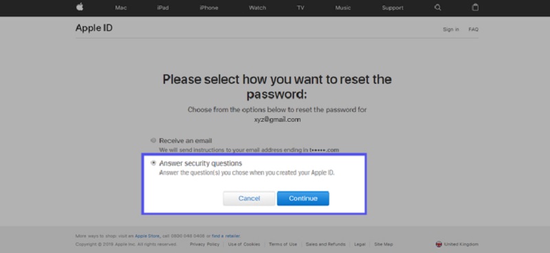 Beantworten Sie Sicherheitsfragen, um das Apple iTunes-Passwort wiederherzustellen
