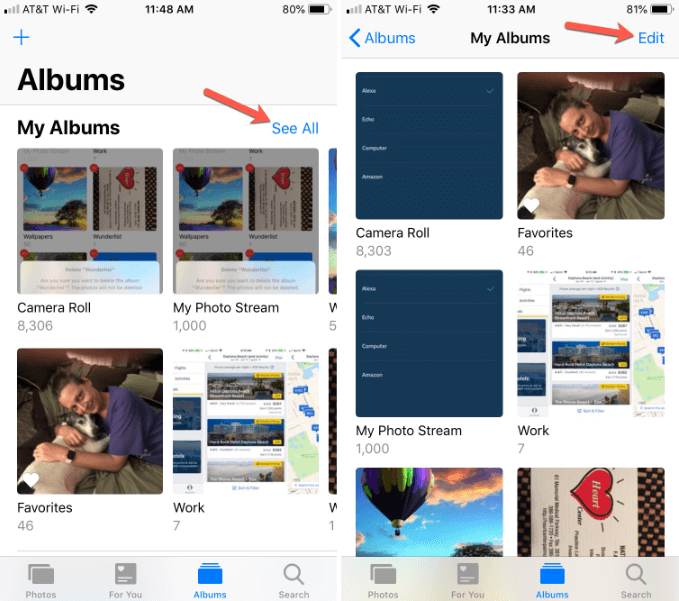 Löschen von Alben auf dem iPhone über Camera Roll/Fotos