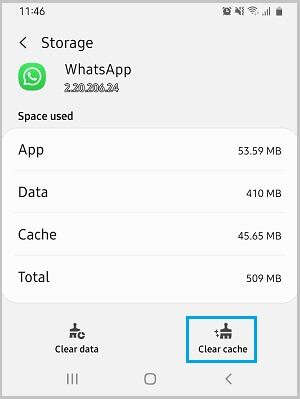 Löschen des Anwendungscaches, um zu beheben, dass der WhatsApp-Status nicht angezeigt wird