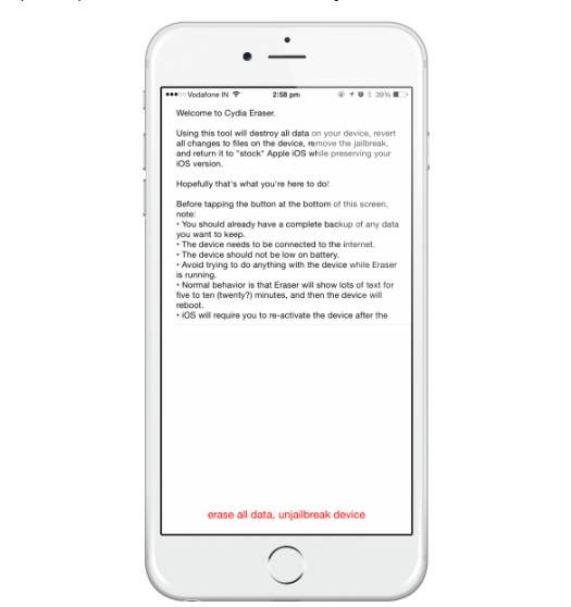 Löschen Sie das iPhone und entjailbreaken Sie es mit Cydia