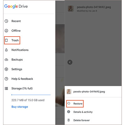 Stellen Sie mit Google Drive dauerhaft gelöschte Fotos auf Android wieder her