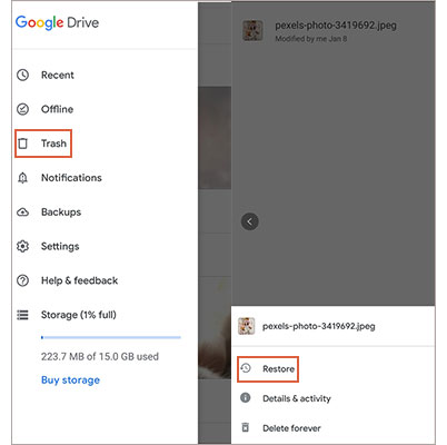 Sehen Sie sich kürzlich gelöschte Fotos über den Papierkorb auf Google Drive an