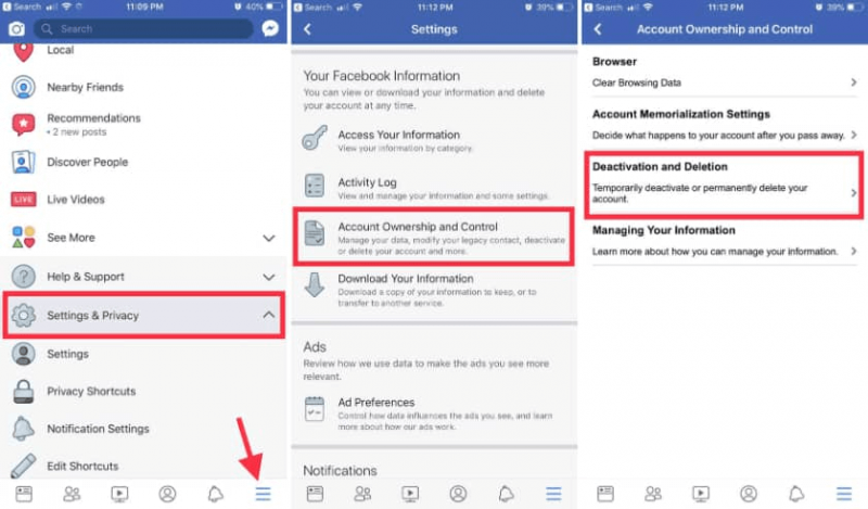 Facebook-Konto deaktivieren, um Facebook Keep Messenger zu löschen