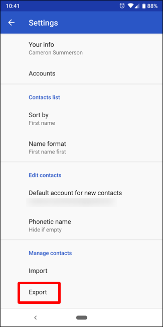 Kontakte unter Android exportieren