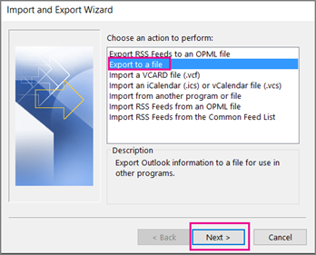 In eine Dateibox exportieren, um Outlook-Kontakte zu exportieren