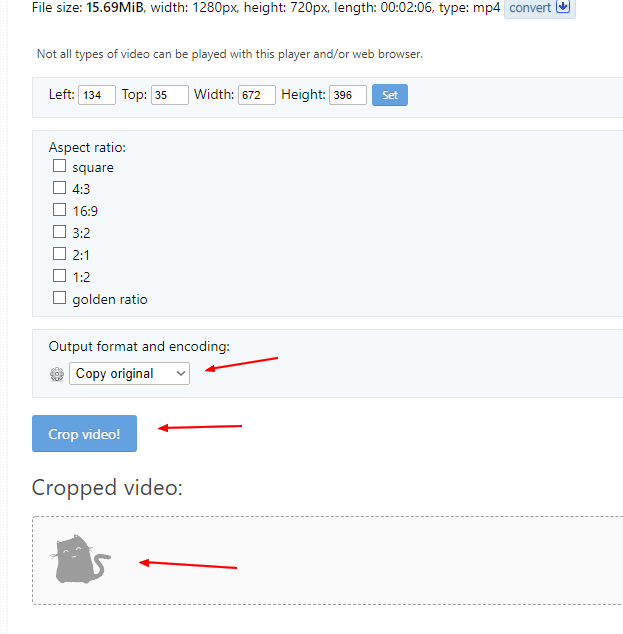 Zuschneiden von IG-fähigen Videos mit EZGIF