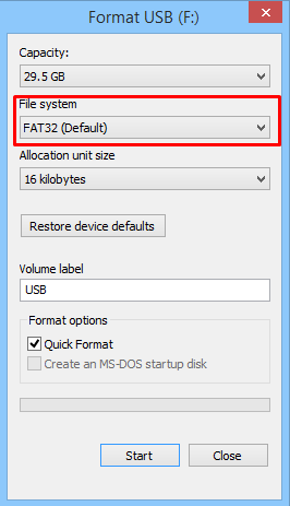 Formatieren Sie das USB-Dateisystem auf FAT32