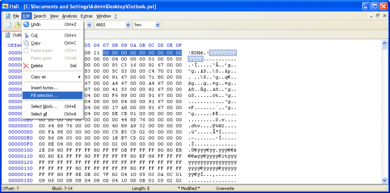 Hex-Editor zum Wiederherstellen gelöschter PST-Dateien in Outlook