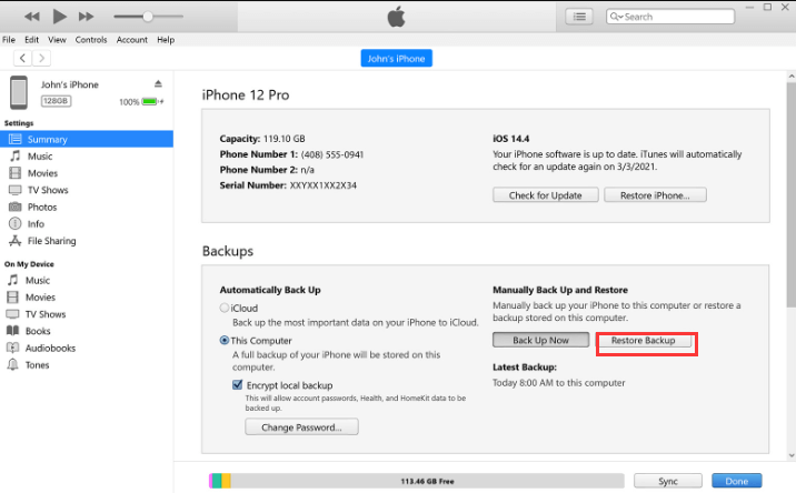 Wiederherstellen von iPhone-Kontakten über iTunes