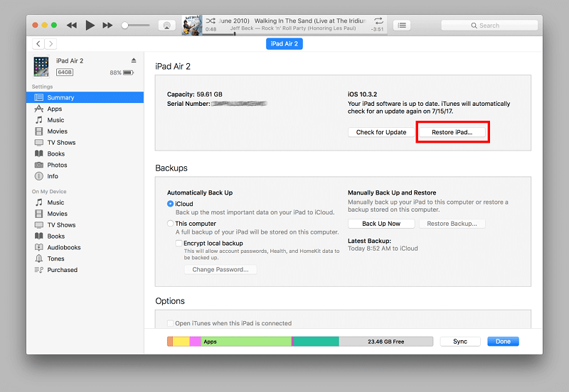 Vollständiges Zurücksetzen des iPad auf die Werkseinstellungen ohne Passwort mit iTunes