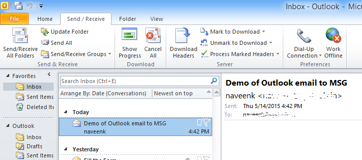 Outlook-E-Mail in .MSG-Datei exportierenG