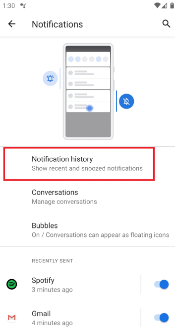 Aktivieren Sie den Benachrichtigungsverlauf auf Android 11
