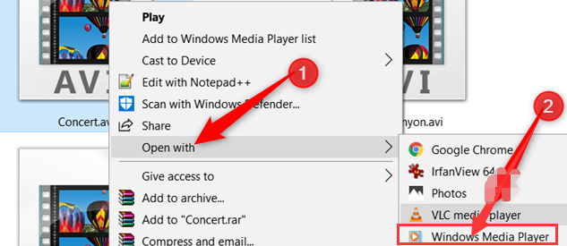Öffnen Sie eine AVI-Datei mit Windows Media Player