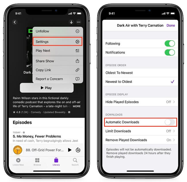 Deaktivieren Sie automatische Downloads für eine einzelne Podcast-Show vom iPhone