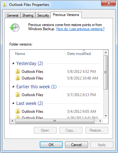 Stellen Sie die vorherige Version wieder her, um gelöschte PST-Dateien in Outlook wiederherzustellen