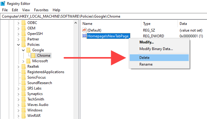 Entfernen Sie alle Google Chrome-Ordner aus der Registrierung