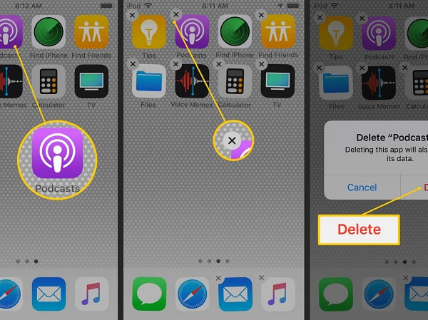 Entfernen oder deinstallieren Sie die Podcasts-App vom iPhone