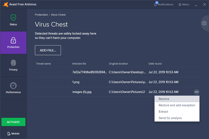 Stellen Sie Ihre Datei wieder her, um von Avast Antivirus gelöschte Dateien wiederherzustellen
