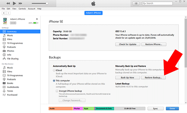 Wiederherstellen von Musik aus iTunes Backup auf Ihrem Computer