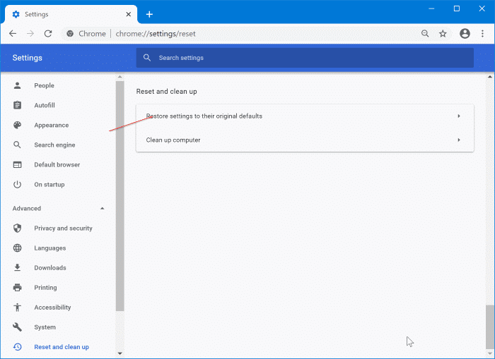 Setzen Sie Google Chrome zurück, um den bei 0bs festgefahrenen Download zu beheben