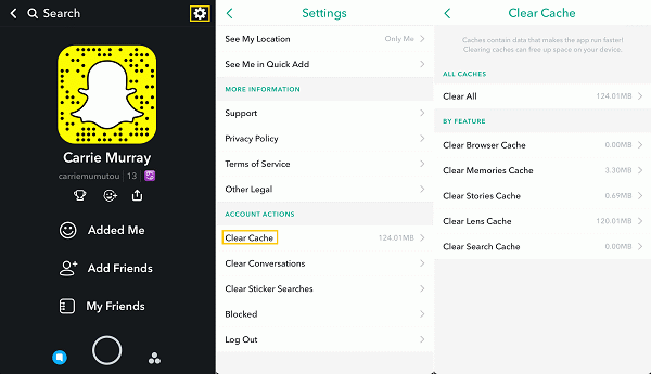 Leeren Sie den Cache, um zu beheben, dass Snapchat auf das Senden einer Nachricht wartet