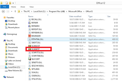 Öffnen Sie das Tool zum Reparieren des Posteingangs, um den SCANPST-Speicherort zu finden