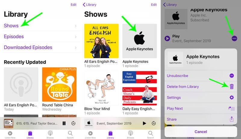 Löschen Sie alle Folgen einer Sendung in Podcasts vom iPhone